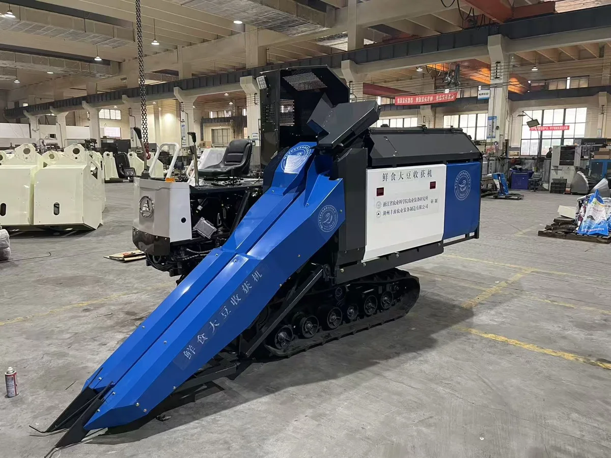 Tracked harvesting equipment, front three-quarter view